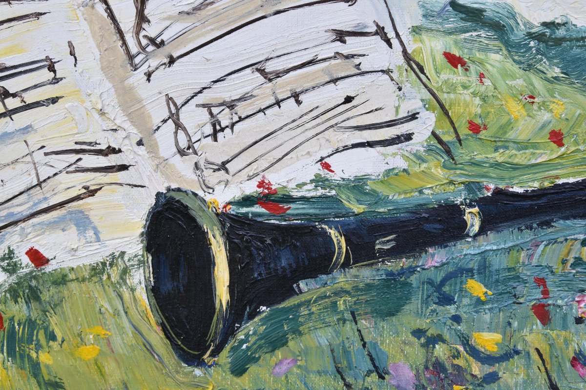 Gabriel Dauchot, "the Clarinet," Oil On Canvas, 20x45-photo-2